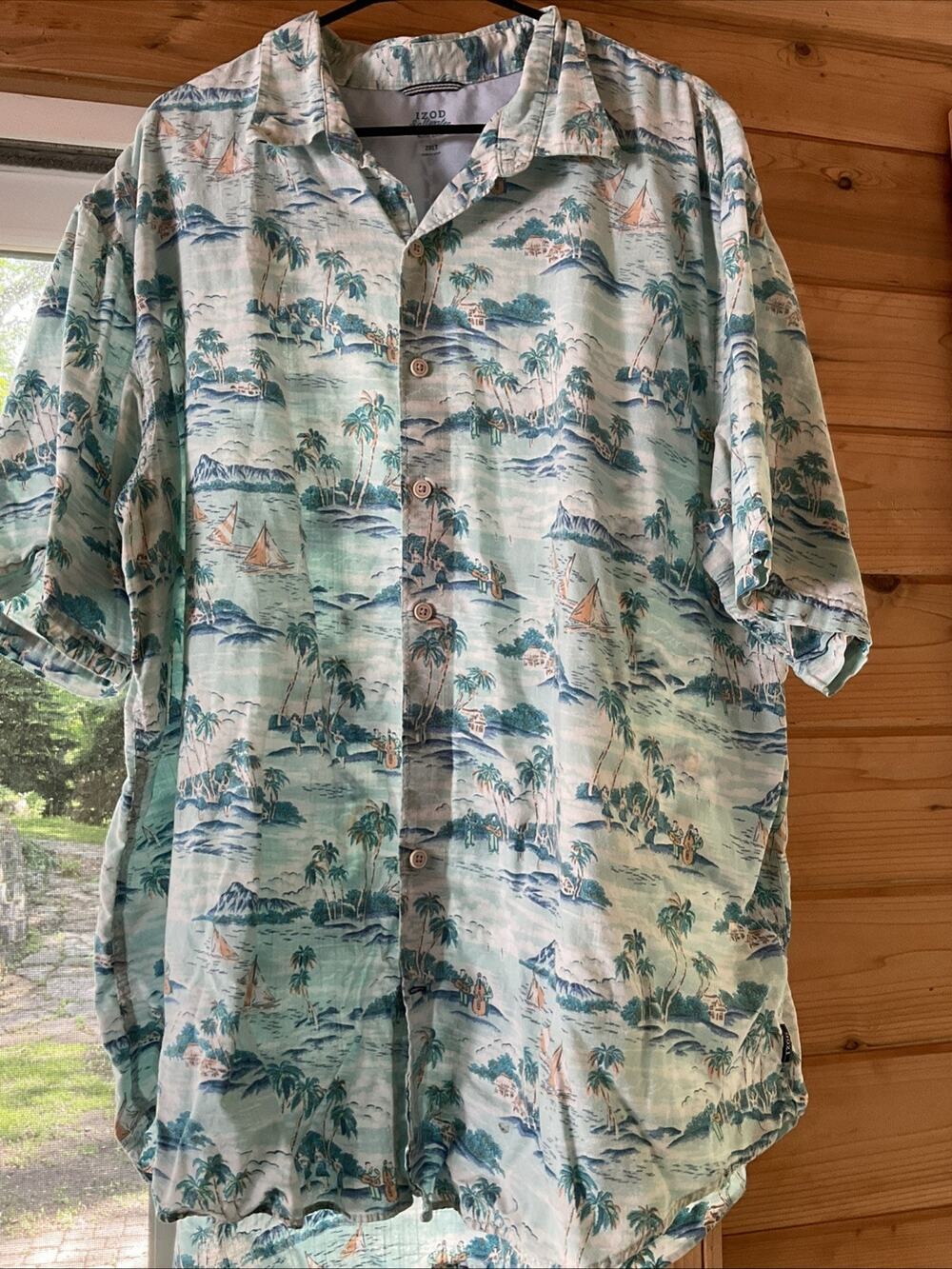 Izod Saltwater Relaxed Classics Men’s 2XLT Beach Hawaiian Shirt